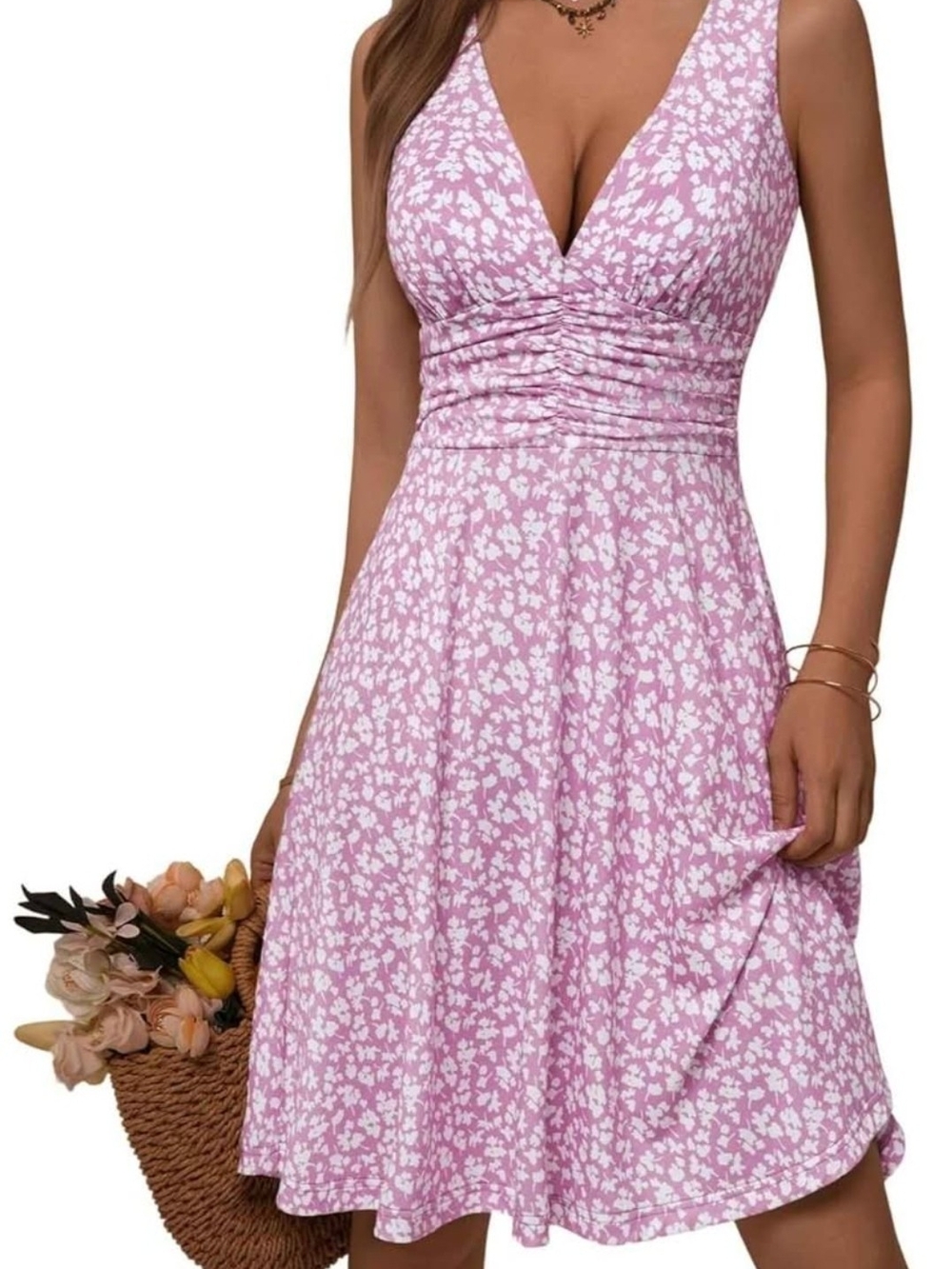 Floral V-Neck Ruched Waist Sundress
